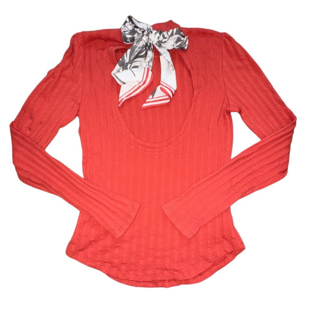 Free People 'Party In The Back' Long Sleeve Textured Blouse-Canyon Red-Size Larg - Picture 4 of 7